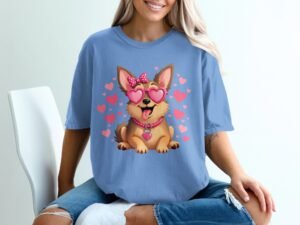 Valentine's Dog Design Heart Glasses Bow and Hearts T-Shirt